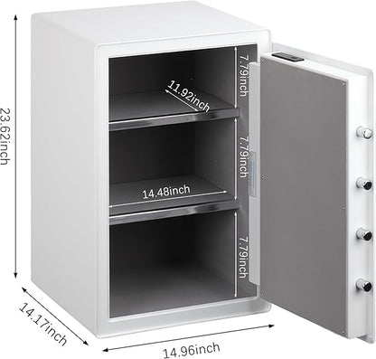 XPEDITION 3.0 Cu.Ft Large Home Safe,with Fireproof Waterproof Bag, Heavy Duty Digital Security Safe, Built-In Drawer and Removable Shelf for Storing Valuables (White, Fingerprint)