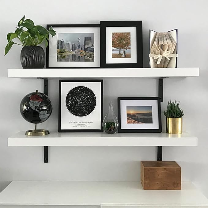 Shelf Brackets 10 Inch Wall L Brackets 8PCS Heavy Duty for Shelves Metal Black Rustic Industrial Brackets for DIY Opening Shelves Project Hardware Included