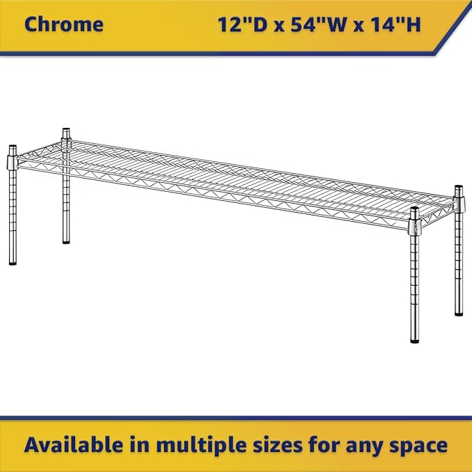 12" x 54" x 14" Chrome Wire Storage Shelf, Dunnage Rack, Commercial 1 Tier Small Shelf