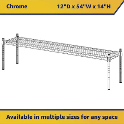 12" x 54" x 14" Chrome Wire Storage Shelf, Dunnage Rack, Commercial 1 Tier Small Shelf