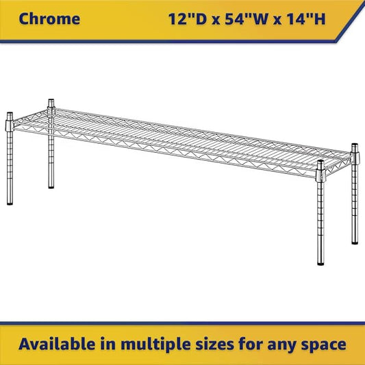 12" x 54" x 14" Chrome Wire Storage Shelf, Dunnage Rack, Commercial 1 Tier Small Shelf