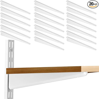 20 Pack Adjustable Wire Shelf Brackets — Heavy-Duty Double-Track Compatible Shelf Supports (White,9 Inch)
