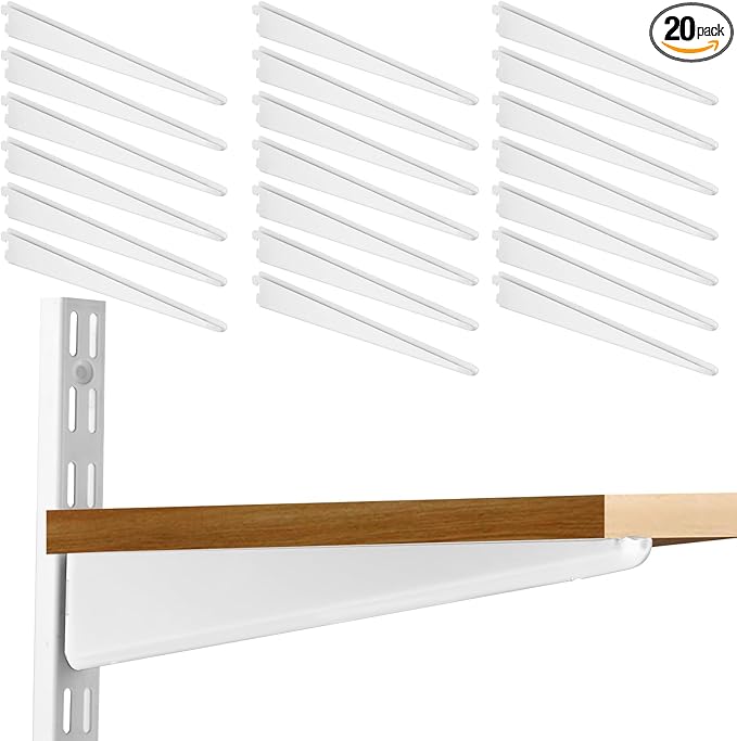 20 Pack Adjustable Wire Shelf Brackets — Heavy-Duty Double-Track Compatible Shelf Supports (White,11.5 Inch)
