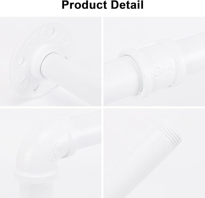 Industrial Iron Pipe Clothes Hanging Bar DIY Wall-Mounted Garment Rack Heavy Duty Clothing Rack for Bedroom, Laundry Room, Closet Storage (White 40 inch)