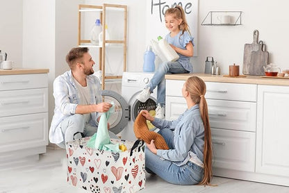Rectangular Kids Storage Basket,Heart Baskets Organizer.Cute Storage Bin with Handles. Love Basket,Girls Room Decor,Toys Box,Gifts Bins Empty.(Line Love)