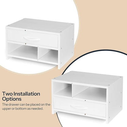 HOOBRO Desktop Printer Stand, Printer Stand Shelf Organizer with Drawer, Wooden Under Desk Printer Table, Storage Shelf, for Home Office White WT08PS01