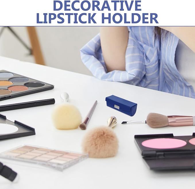 Womens Wallet PU Leather Lipstick Case with Mirror Lipstick Holder Portable Organizer Travel Cosmetic Containers for Gloss Blue Womens Wallets