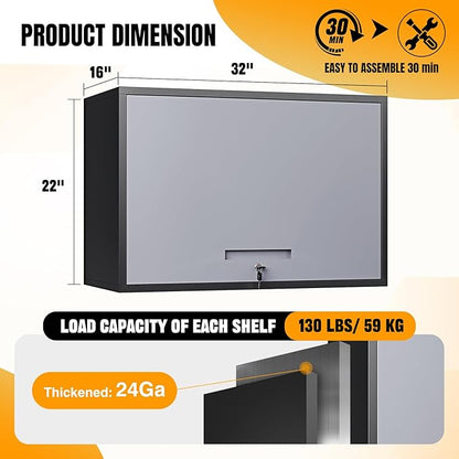STANI Metal Wall Cabinet for Garage, Floating Garage Storage Wall Mount Shop Cabinet, Upper Storage Trailer Gearbox, Tool Small Wall Steel, Adjustable Shelf, Assembly Required