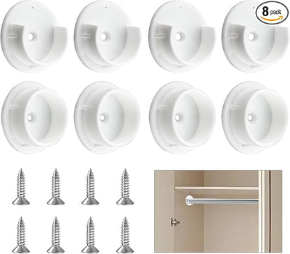 HOME MASTER HARDWARE Plastic Closet Pole Socket,1-3/8'' Closet Rod Holders, White U-Shaped Open Type Socket Bracket,Wardrobe Bracket, Shower Curtain Rod Pole End Supports Sockets Flange, 4 Set