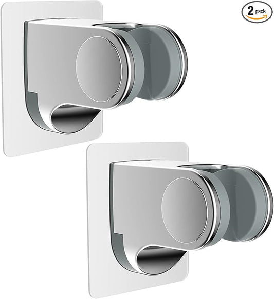Hibbent 2 Pack Shower Head Holder - Strong Adhesive, Waterproof, Height Adjustable, Wall Mount, No Drilling, Chrome Finish