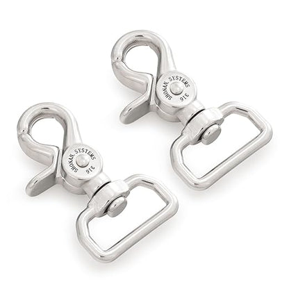 SHONAN 2.36" Trigger Snap Hooks for 1-inch Webbing, Marine Grade Stainless Steel Swivel Trigger Snaps, 100 Lbs Capacity Scissor Clips, 2 Pack Webbing Lobster Claw Clips for Bag Straps or Camera Belts