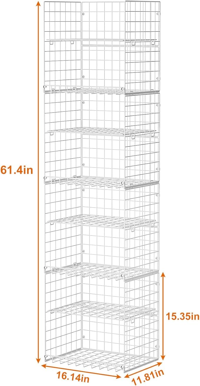 8-Tier Stackable Closet Organizers, Foldable Wardrobe Basket, Metal Closet Organizer and Closet ShelvesWhite