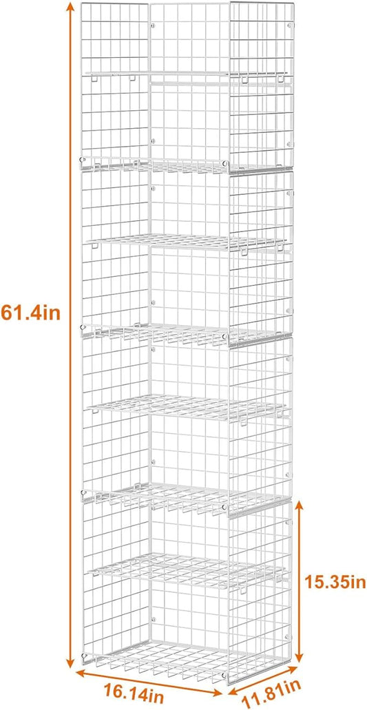8-Tier Stackable Closet Organizers, Foldable Wardrobe Basket, Metal Closet Organizer and Closet ShelvesWhite