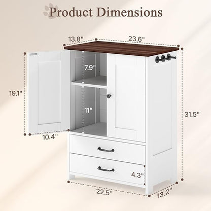 Rovibek Dog Feeding Station with Storage Cabinet - Elevated Dog Bowls with Storage Drawers, Pet Storage Cabinet with Leash Hooks, Pet Organizers for Food & Supplies