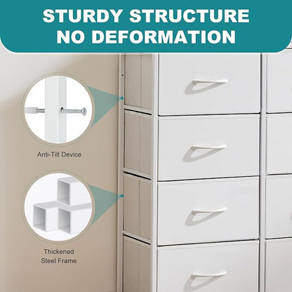 OLIXIS 8 Drawers Storage Organizers Units, Closet Organizers and Storage for Clothes, Fabric Storage Drawer for Living Room, Chest of Dresser in 31.5" D x 11.8" W x 36.4" H, White