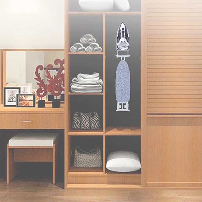 Iron Board Hanger, Wall Mounted Electric Iron Holder, Iron and Ironing Board Storage Organizer Shelf with Removable Hooks for Household Bathroom Laundry Room