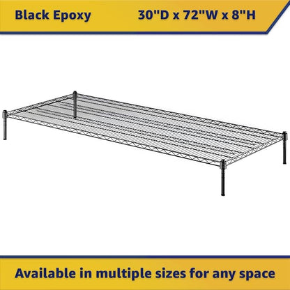 30" x 72" x 8" Black Epoxy Wire Storage Shelf, Dunnage Rack, Commercial 1 Tier Small Shelf