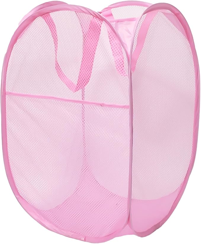 The upgraded pop-up laundry basket features a breathable side pocket mesh design, making it ideal for rooms, apartments, dormitories, travel, business trips, and children's storage (1,pink)