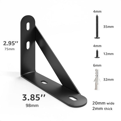 4x3 Shelf Brackets 6-Pack, Shelf Support Shelf Holder Steel Wall Mount Heavy Duty Small L Shape Triangle 90 Degree Metal Black with Screws Anchors Soporte de Estante