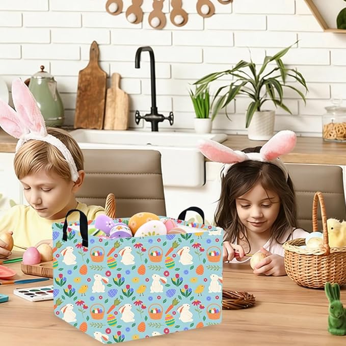 FXOLCSHE Rectangular Easter Bunny basket,Baby Hamper,Kids Toy Storage Basket for Easter,Kids Storage Bin,Toy Gift Organizerm,Easter empty room decor(Easter Bunny)