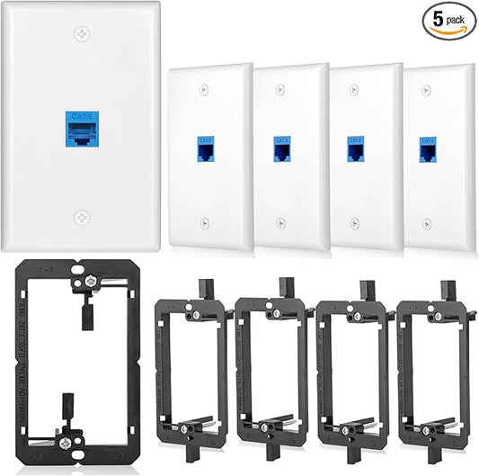 5 Pack Ethernet Wall Outlet Cat6 Plate RJ45 Coupler Keystone Jack Female to Female Gifts Network Blue 1 Port Inline Connector with Low Voltage Mounting Bracket Internet Interconnect Panels Cable