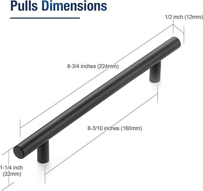 45 Pack 8-13/16 Inch Cabinet Pulls Kitchen Cabinet Handles with 6-1/4 Inch Hole Center Matte Black Cabinet Hardware Stainless Steel Kitchen Drawer Pulls for Cabinets Cupboard, 160mm Hole Centers