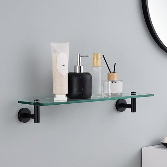 KES Bathroom Glass Shelf with 8 MM-Thick Tempered Glass and SUS 304 Stainless Steel Matte Black Brackets 20-Inch Rectangular Rustproof Storage Organizer Wall Mount, A2021-BK