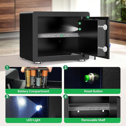 Safe Box with Digital Keypad & Alarm System - Electronic Lock Box for Jewelry Cash with Adjustable Shelves - Includes LED Light & Fireproof and Waterproof Bag(0.8/1.0/1.3/1.53/2.5Cuft)
