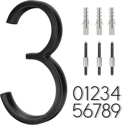 6" Stainless Steel Floating House Number 3, Metal Modern House Numbers, Mailbox Decor Number with Nail Kit, Coated Black, 911 Visibility Signage (Large 3)