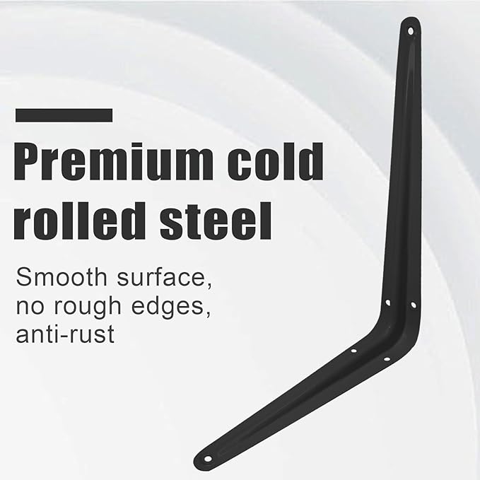 4 Pcs Black Steel Wall Mount Shelf Brackets, 10 x 12 Inch Heavy Duty Metal Corner Angle Shelves with Wall Anchors and Screws