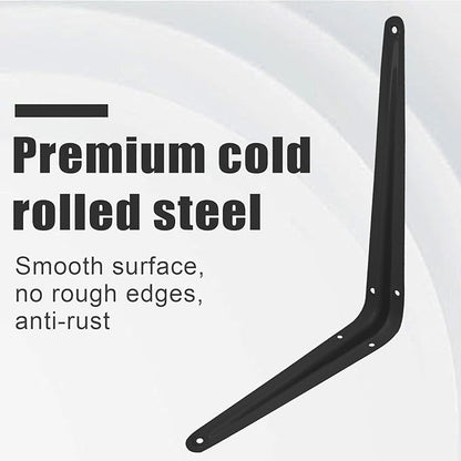 4 Pcs Black Steel Wall Mount Shelf Brackets, 10 x 12 Inch Heavy Duty Metal Corner Angle Shelves with Wall Anchors and Screws