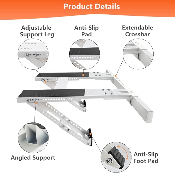 No-Drill Window AC Bracket, Adjustable Support for Single/Double Hung Windows, Heavy Duty Epoxy-Coated Steel Holds 300lbs, Easy Installation