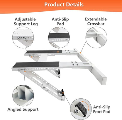No-Drill Window AC Bracket, Adjustable Support for Single/Double Hung Windows, Heavy Duty Epoxy-Coated Steel Holds 300lbs, Easy Installation