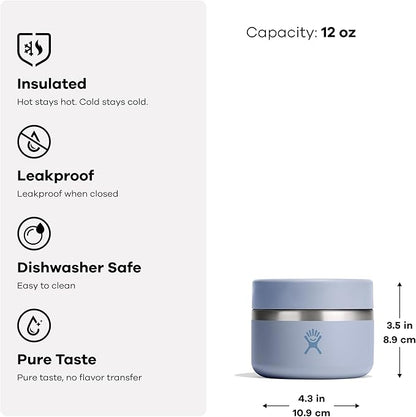 Hydro Flask Food Jar – Insulated Stainless Steel, Snack Travel Container for Hot Food, Lunch, & Soup 12 Oz Agave Green