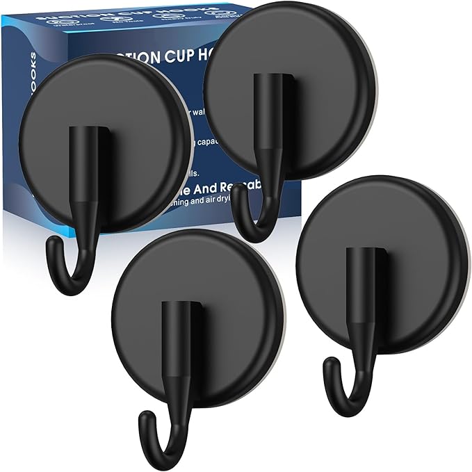 Suction Cup Hooks for Shower, Shower Hooks Mounting on Glass Doors, Tile, Mirrors, Metals,Hook for Hanging Towels, Robe, Loofah, Jackets-Black(4 Pack)