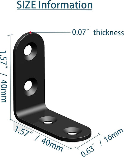 Corner Brace, L Bracket, Corner Brackets of Stainless Steel,Small Angle Support for Home Improvement, Metal Iron Braces for Wood Aufuga (20, Black, 1.6x1.6x0.6)