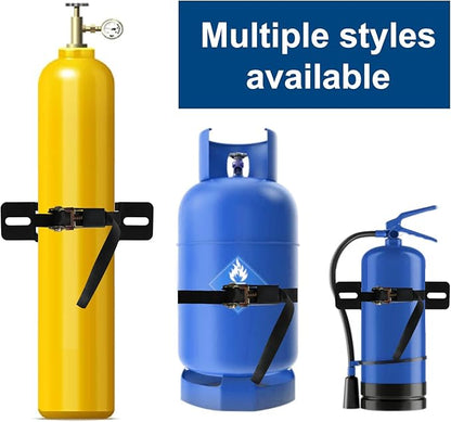 2PCS Propane Tank Bracket Cylinder Wall Mounted Brackets, with 6.6ft Ratchet Straps, Steel Gas Cylinder Holder, Heavy Duty Nitrogen Tank Holder (Black)