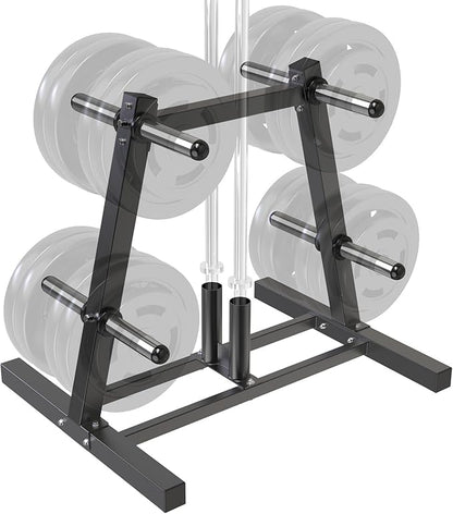 Kipika Weight Plate Tree Rack, Weight Holder for 2 inch Olympic Weight Plate & 2 Barbell Holders, Heavy Duty Bumper Plate Storage Organizer for Home Gym with Optional Wheels