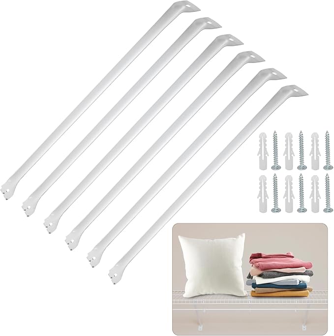 Uenhoy 6 Pack White 12 Inch Support Brackets for Wire Shelving, Wire Shelf Brackets Closet Shelf Bracket for Wardrobe Closet Support, with Anchors and Screws