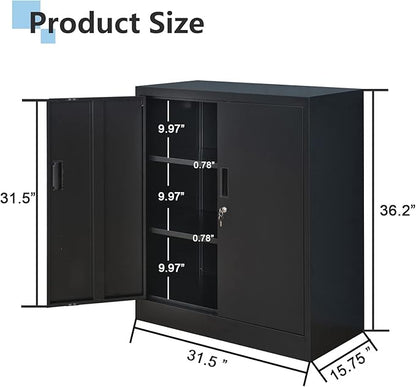 Metal Storage Cabinet, 36" H Locking Storage Cabinet with 2 Adjustable Shelves, Metal Cabinets for Garage, Home, Office, Utility Room-Black