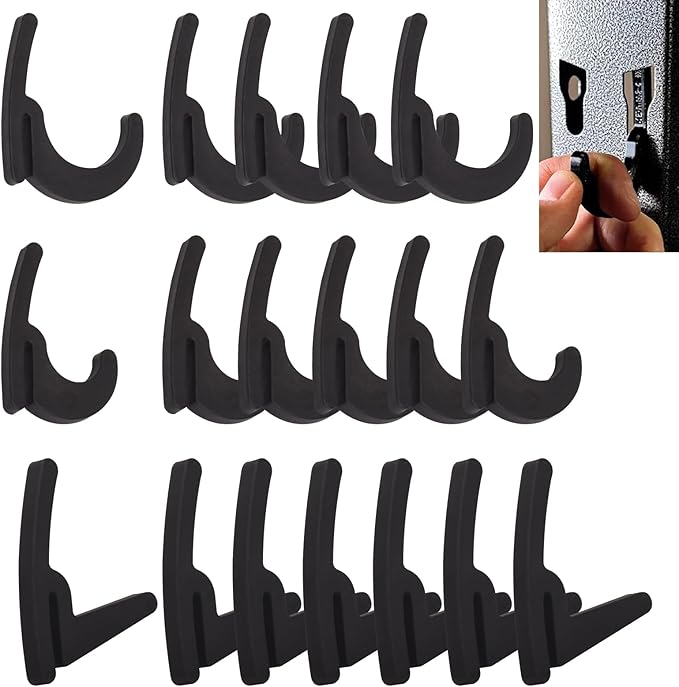 Universal Hooks for Garage Shelving and Industrial Storage Racks Compatible with Keyhole Slots, Including J&L Heavy-Duty Hooks for Garage Shelving - UV-Resistant, Holds up to 40 lbs.