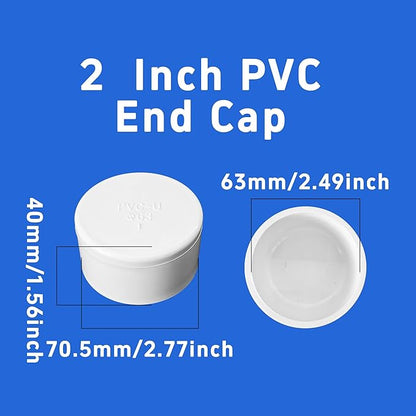 2PCS 2 Inch PVC End Caps(Not SCH40), White Furniture Grade Socket Plugs Adapter, PVC Pipe Fitting Covers for Greenhouse Frames & Shelving Systems(63mm Inner Diameter)