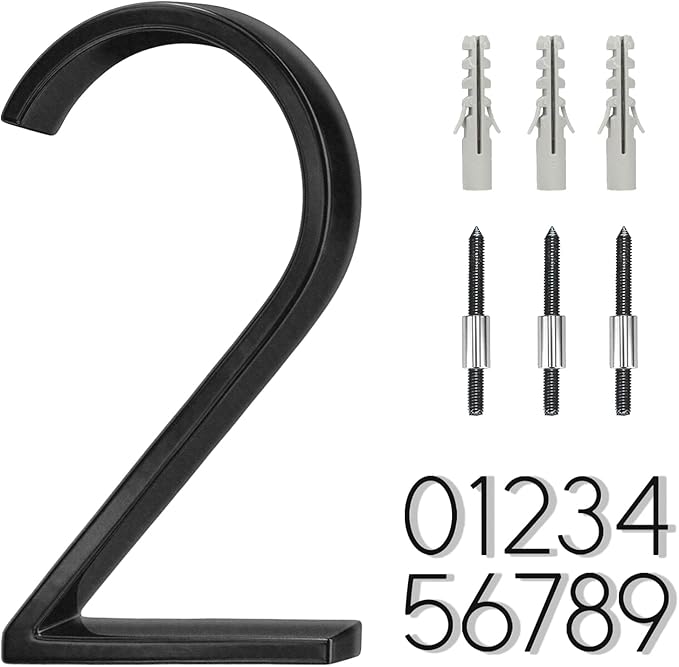 6" Stainless Steel Floating House Number 2, Metal Modern House Numbers, Mailbox Decor Number with Nail Kit, Coated Black, 911 Visibility Signage (Large 2)