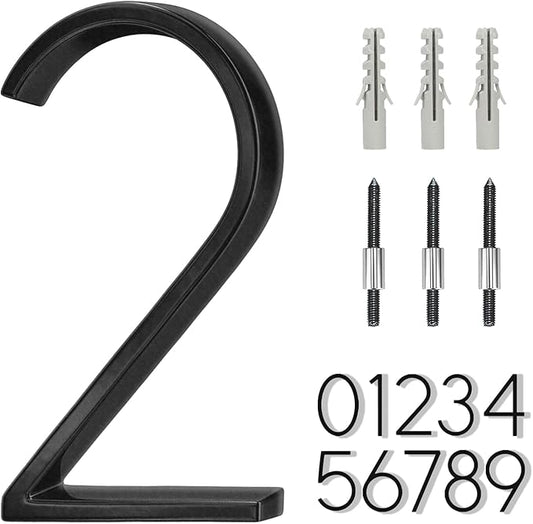 6" Stainless Steel Floating House Number 2, Metal Modern House Numbers, Mailbox Decor Number with Nail Kit, Coated Black, 911 Visibility Signage (Large 2)