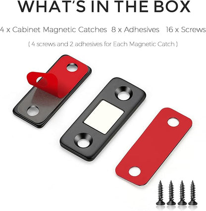 4 Pack Ultra Thin Cabinet Door Magnets Stick on Cabinet Magnetic Catch Magnet to Keep Drawer Closed Cabient Magnetic Door Catches to Stay Closed Cabinet Latch Matte Black Magnetic Cabinet Closures