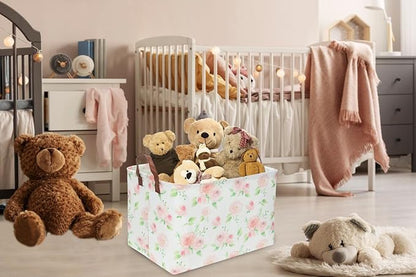 Essme Rectangular Rose Basket,Pink Storage Box, Flower Storage Bins Organizer with Handles for Girls Room Decor, Girl Basket,Shelf Basket.(Rose) .
