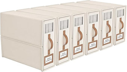 6 Pack Foldable Bed Sheets Set Organizers and Storage(King & Queen Size),Linen Fabric Closet Organizers with Window,Folding Bedding Storage Box for Bedsheets and Pillow Cube Organizer-Beige