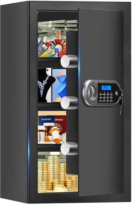 6.0 Cuft Large Fire Proof Safe for Home Documents, Safe Box Fireproof Waterproof with Electronic Keypad, Spare Keys and Alert System, Digital Home Safes Water and Fireproof for Office Money Valuables