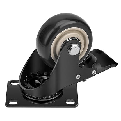 3 Inch Industrial Heavy Duty Swivel Caster Wheels with Brake,Set of 4 Safety Locking Casters,Load 1600lbs,Premium Polyurethane Wheels for Table,Trailer,Saw Table,Stage Toolbox,Bed,Corn Board