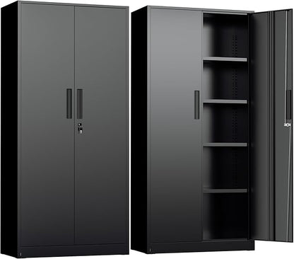 INTERGREAT Metal Storage Cabinet with Lock, 72" H Lockable Metal Storage Cabinet with Locking Doors, Steel Storage Lockers with Adjustable Shelves for Office, Home, Garage, Gym, School (Black)